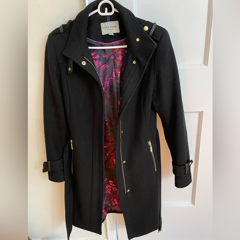Cole Haan black wool blend winter coat jacket - Size 4